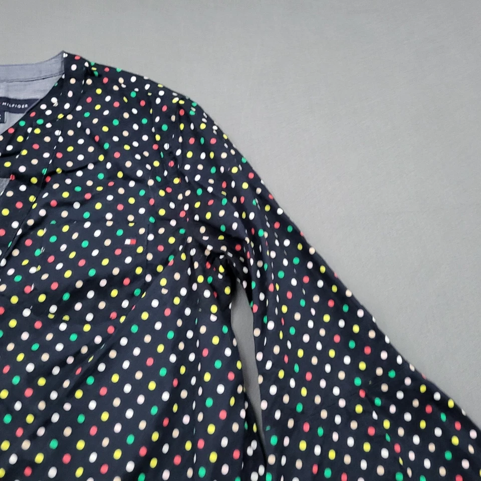 Blusa Tommy Hilfiger Mujer XS 3/4 Manga Campana Pullover Cuello en V Lunares Negra Foto 3 de 4
