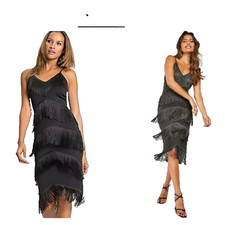 New Bodyflirt Black Tassel Fringe Detail PARTY Evening Dress Size 16-18 flapper