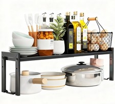 Expandable Cabinet Shelf Organizer 16-26" L Stackable Kitchen Counter Shelf R...