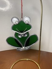 Vintage Stained Glass Green Frog Handmade Suncatcher