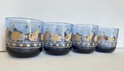 Set of 4 Vintage Anchor Hocking 1987 Kitty Cats Hearts Glasses Blue 3.5" 10 oz