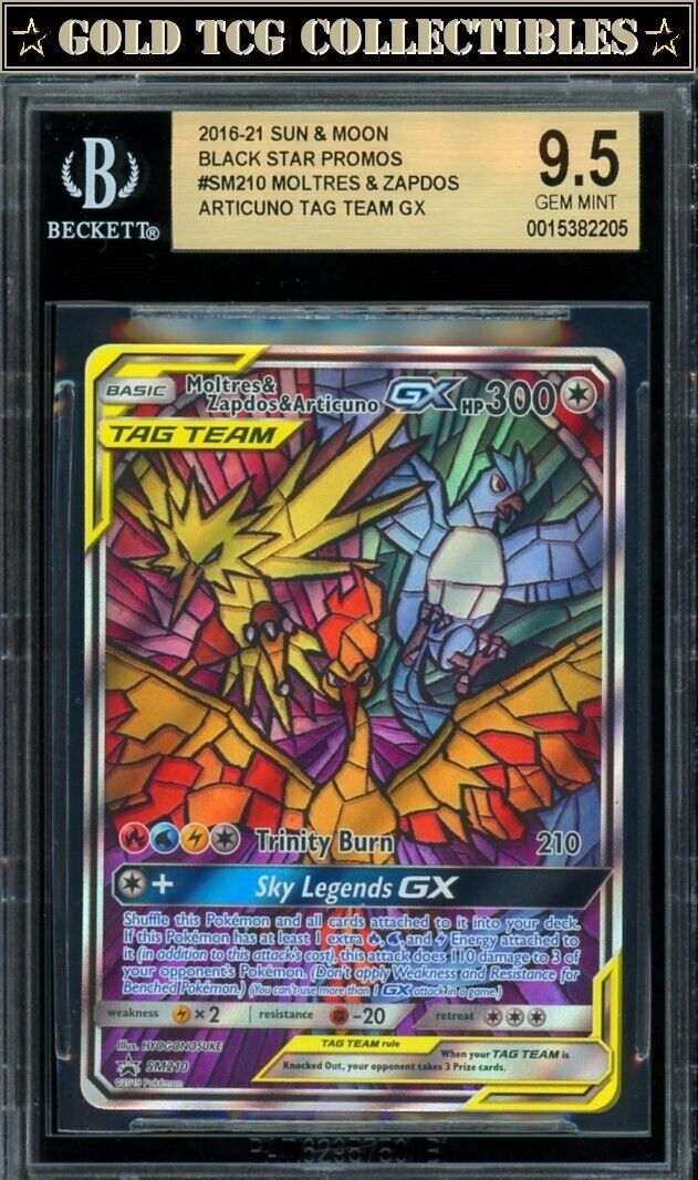 BGS 9.5 ⭐️ Pokemon Moltres Zapdos Articuno Tag Team GX SM210 Stained Glass Card