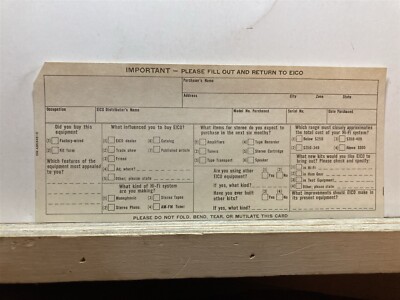 1960's EICO Electronic Instrument Company Long Island Customer Survey Vtg