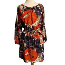 Nine West Womens Long Sleeve Red Purple Floral Belted Tie Waist Dress Size 6