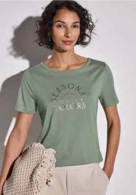 STREET ONE 323170 BASIC Shirt kurzarm Schimmerndes Wording Artwork SEASONAL grün