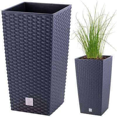 EDANTI Blumentopf Set – 3 Töpfe, Rattanoptik Anthrazit, 37,6 Cm Hoch, Mit Einsatz