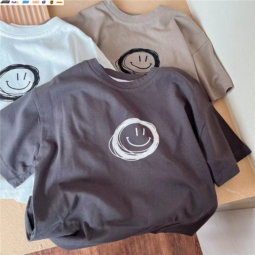 Children Simple Tshirt Solid Color Versatile Short Sleeve Tops for Boys and Girl