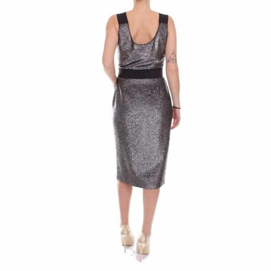 Abito Boutique Moschino Argento Boucle Tubino Metallizzato 40 IT 6 US $695 Nuovo con etichette