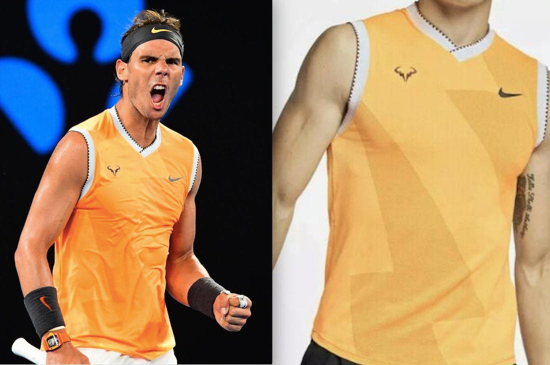 SALE NIKE RAFAEL NADAL RAFA ORANGE V-NECK SHIRT MUSCLE TEE