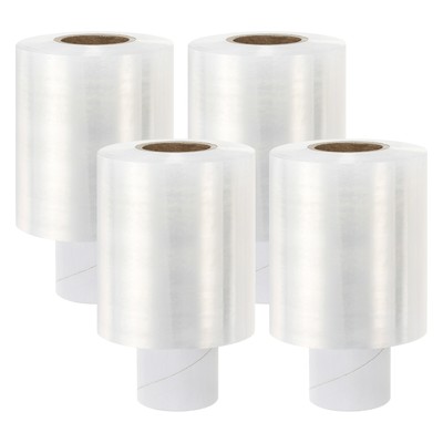 4'' x 656Ft x 20mic Stretch Wrap Mini Roll 4Pcs Industrial Clear Plastic Wrap