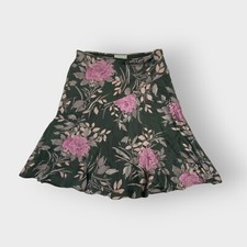 Whimsigoth Dark Fairy Silk Midi Skirt  8  Black Purple Floral  Flowy