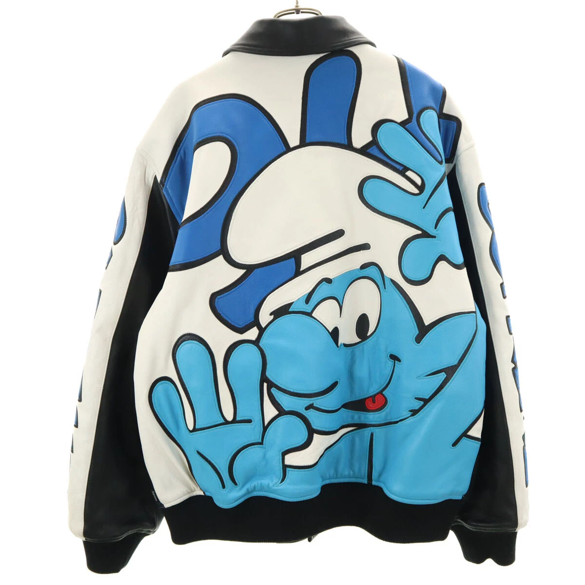Veste universitaire homme Supreme 20FW Schtroumpfs collaboration peau de mouton cuir