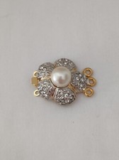 Chiusura fermaglio collana 3 fili terminale metallo colore oro perla strass c39