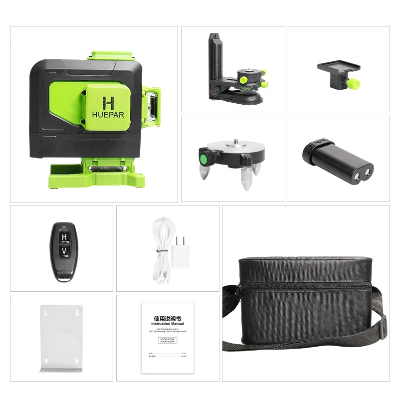 Huepar 903DG Grüne Selbstnivellierender 3D Kreuzlinienlaser für Fliesenverlegung - Bild 2 von 4
