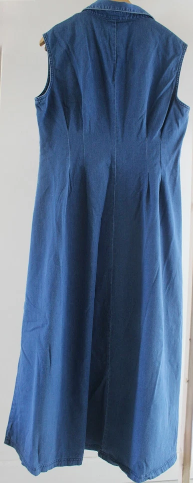 Maxi Vestido Denim Laura Ashley Sin Mangas Cuello Abotonado, Talla 12 Foto 3 de 4