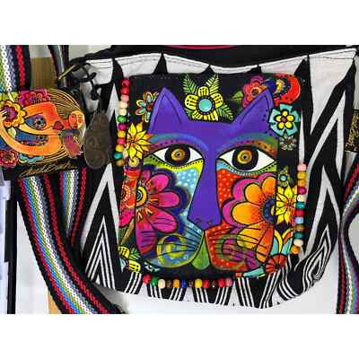 Laurel Burch Blossoming Cat with beads Crossbody Purse