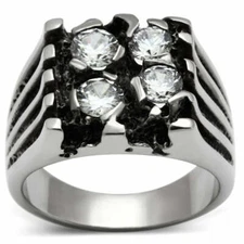 TK366 - High polished (no plating) Stainless Steel Ring with AAA Grade CZ  in