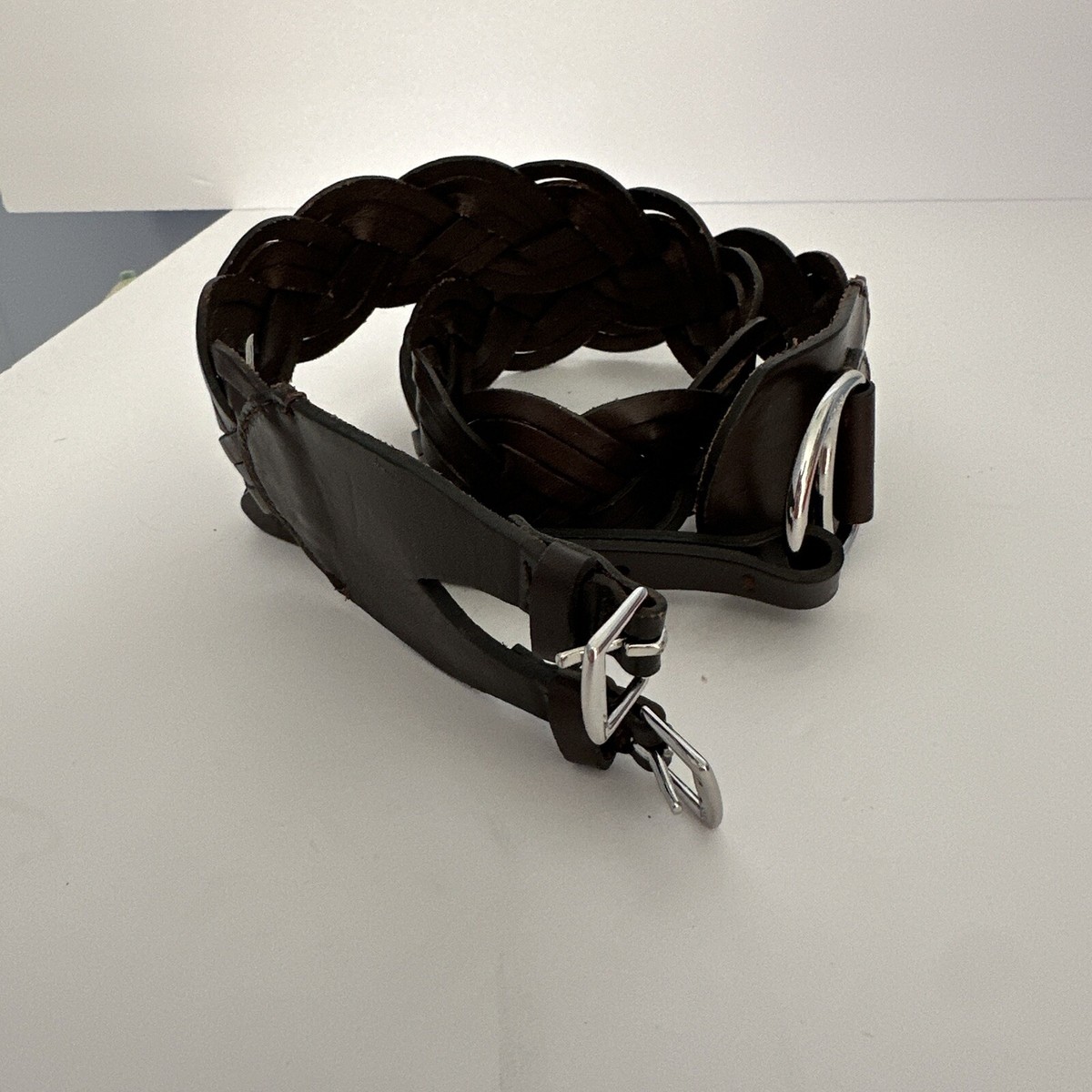 RALPH LAUREN Dark Brown leather silver metal Buckles belt size Large Tri Braided RALPH LAUREN Dark Brown leather silver metal Buckles belt  main image 3