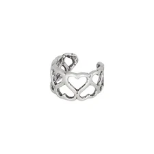 Sterling Silver .925 Hearts Ear Cuff Clip-on, Adjustable. Oxidized | Made in USA