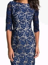 Eliza J Embroidered Lace Overlay Sheath Dress Sz 2 Blue EUC. HC