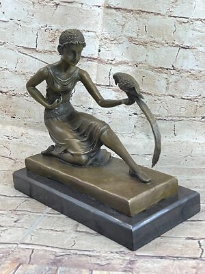 PURE BRONZE STATUE, GIRL WITH PARROT, ART DECO SIGNED, ATFER CHIPARUS DECOR SALE