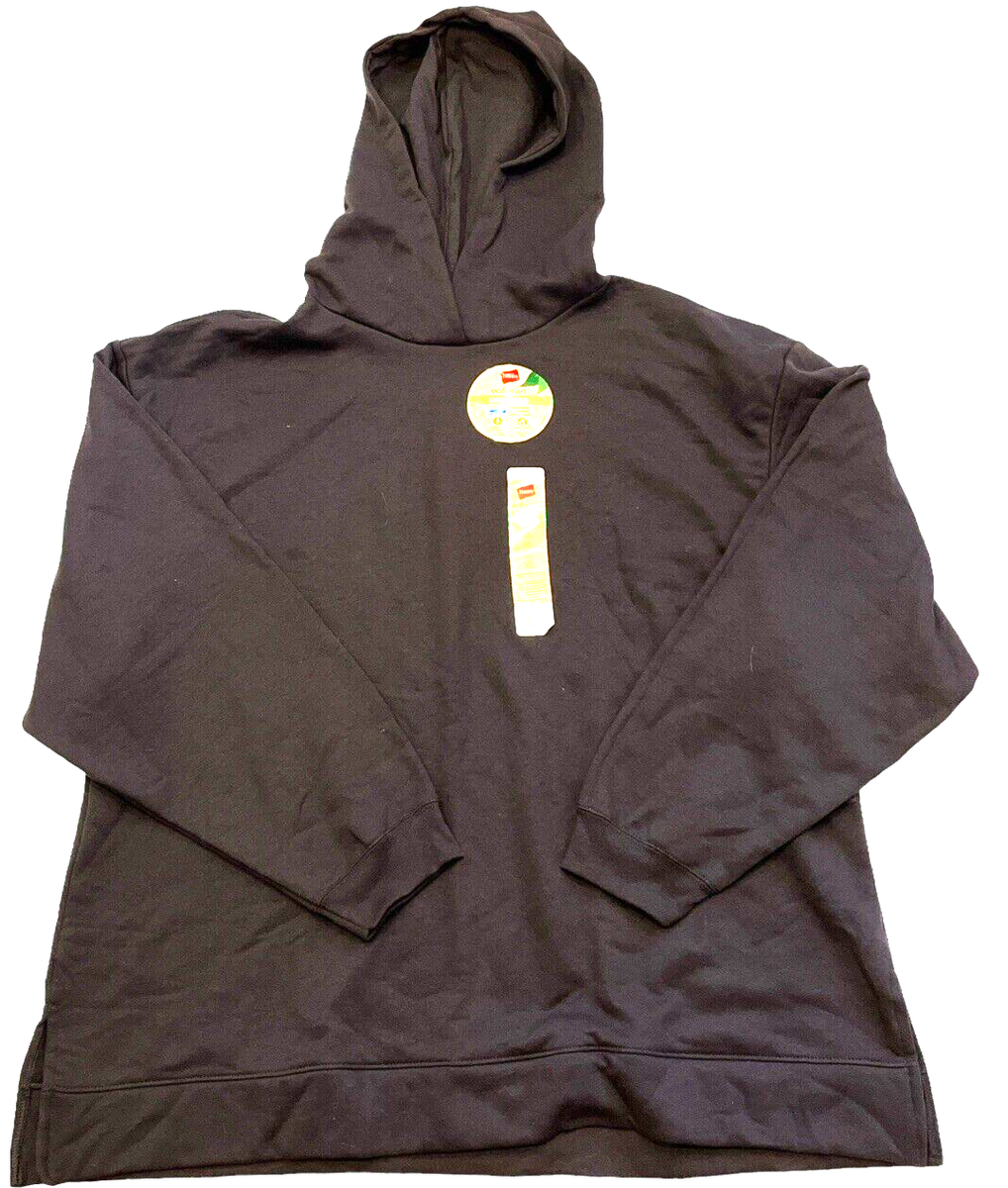 Hanes Hoodie Womens XL Black Ebony Ecosmart Fleece Midweight Kanga