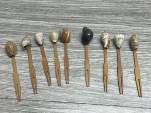 Sea Shells Skewer Appetizer Picks forks 3.5" long each cute  Vintage lot of 9