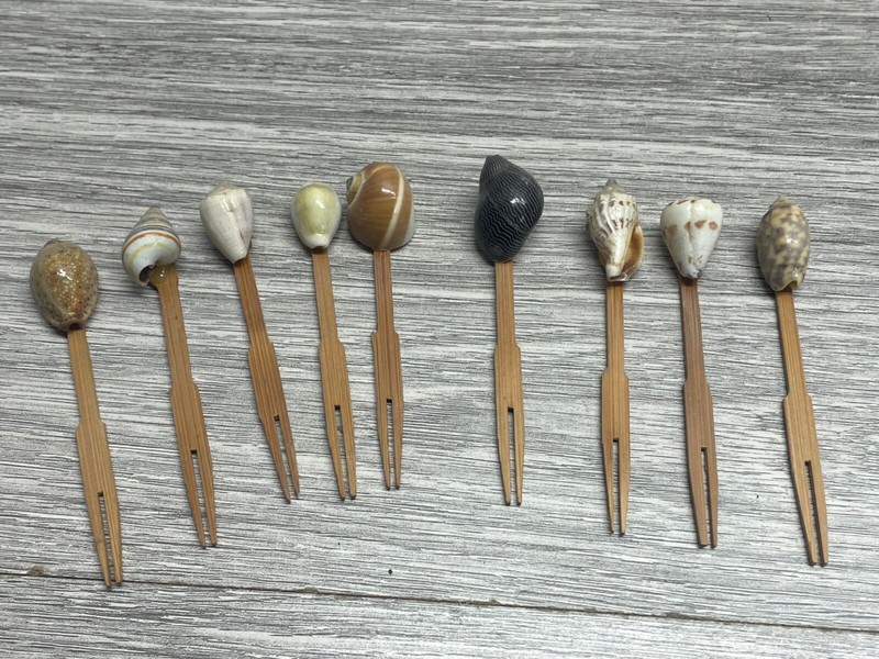 Sea Shells Skewer Appetizer Picks forks 3.5" long each cute  Vintage lot of 9