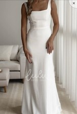 Wedding Dress - Solid Square Neck Maxi Satin Sheath Wedding Dress, Zipper Back