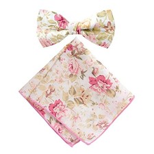 Men's Cotton Floral Print Bow Tie and Pocket Square Set One Size 25-peach