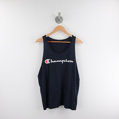 #ad Champion Canotta Uomo L Blu Logo Stampato Grande Petto EUR 14.90