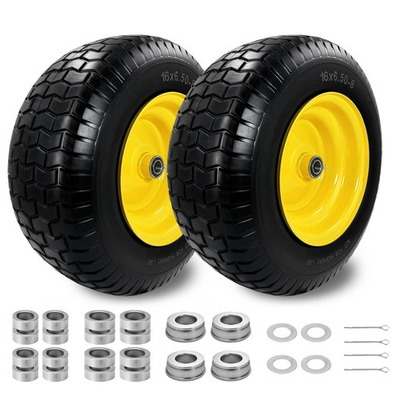 #ad 2 Pcs 16×6.50 8quot; Flat Free Front Tire and Wheel 16x6.5 8 Solid Tire for Riding $129.99