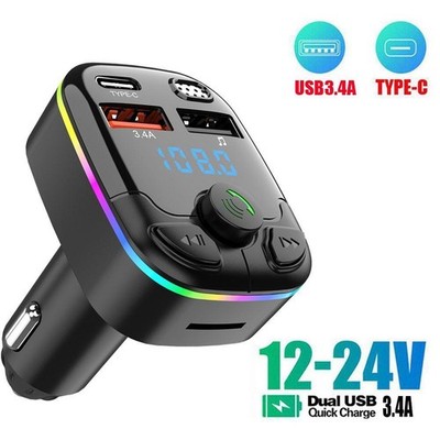 Bluetooth 5.0 Car Fm Transmitter Pd Type-c Dual USB Ambient Player Handsfree Mp3