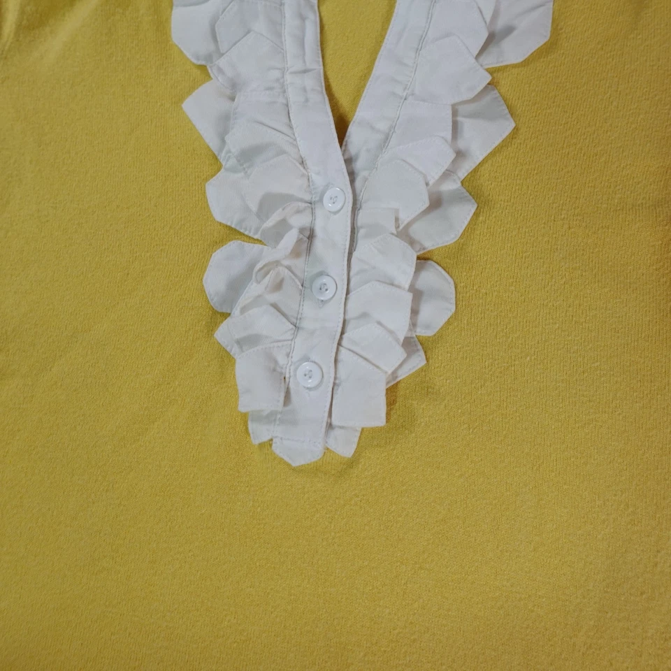 Suéter Pullover Classiques Entier Para Mujer XL Amarillo Blanco Mezcla Seda Volantes Top Foto 3 de 4