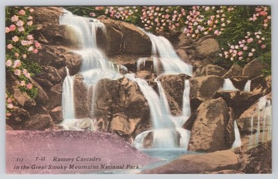 Ramsey Cascades Great Smoky Mountains National Park Linen Postcard