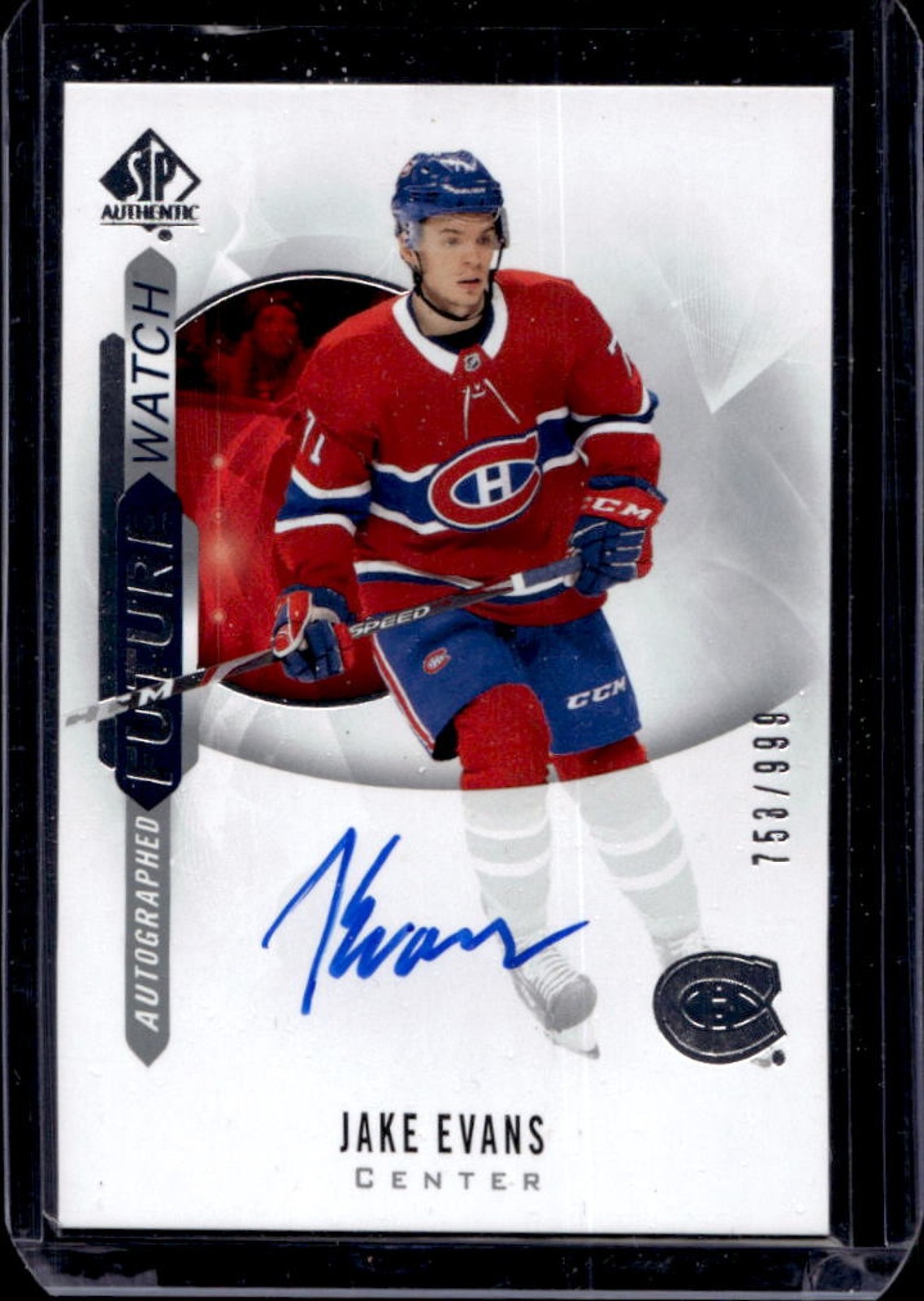 2020-21 SP Authentic Jake Evans Rookie Auto RC Future Watch #753/999 Canadiens
