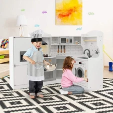 NNECW Corner Play Kitchen with Range Hood for Kids 3+ Years Old