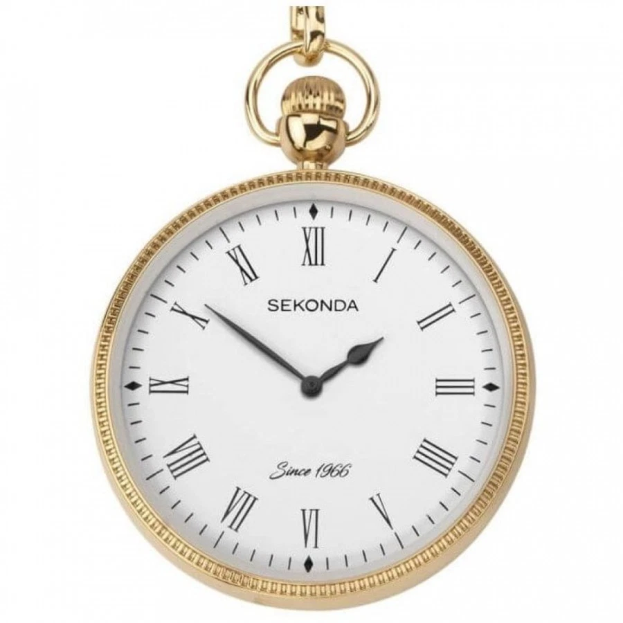 Nuevo reloj de bolsillo Sekonda cara abierta con cadena bonito esfera transparente y parte posterior lisa