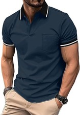 Mens Polo Shirts Casual Short Sleeve Athletic T-Shirts Classic Contrast Colla...