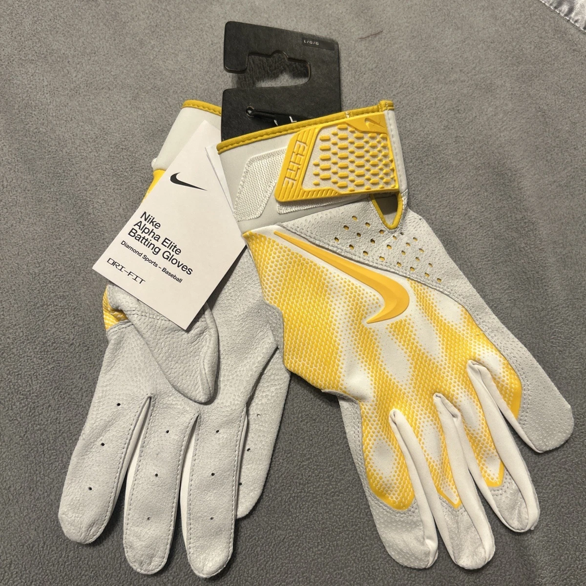 Guantes de béisbol Nike Alpha Elite de bateo para hombre - amarillo blanco - FD7868-109 talla L