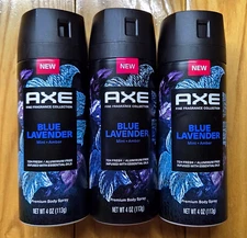 3 X AXE FINE FRAGRANCE COLLECTION PREMIUM BODY SPRAY BLUE LAVENDER 4oz