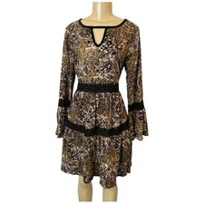 Knox Rose Velvet Keyhole Dress M Brown Floral Lace Trim Cottagecore Boho Grunge