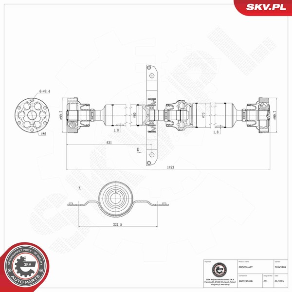 Antriebswelle Esen SKV 76SKV109 FüR Audi Q5 8RB Van TDI Quattro Tfsi FSI-image