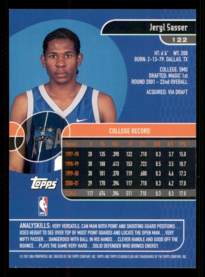 2001-02 Stadium Club #122 Jeryl Sasser RC - Image 2 of 2