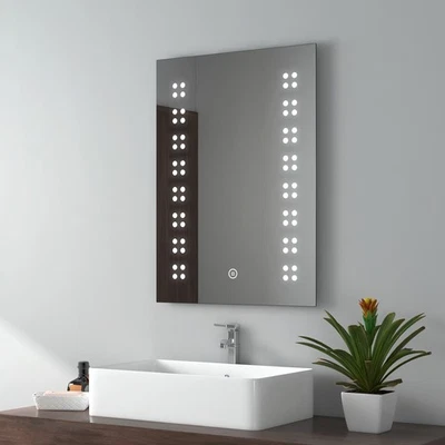 EMKE LED Bathroom Mirror With Shaver Socket Demister Illuminated Lights 500x700