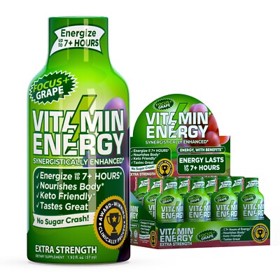 (12 Pack) Vitamin Energy  Focus+ Grape Energy Shots, Clinically Proven