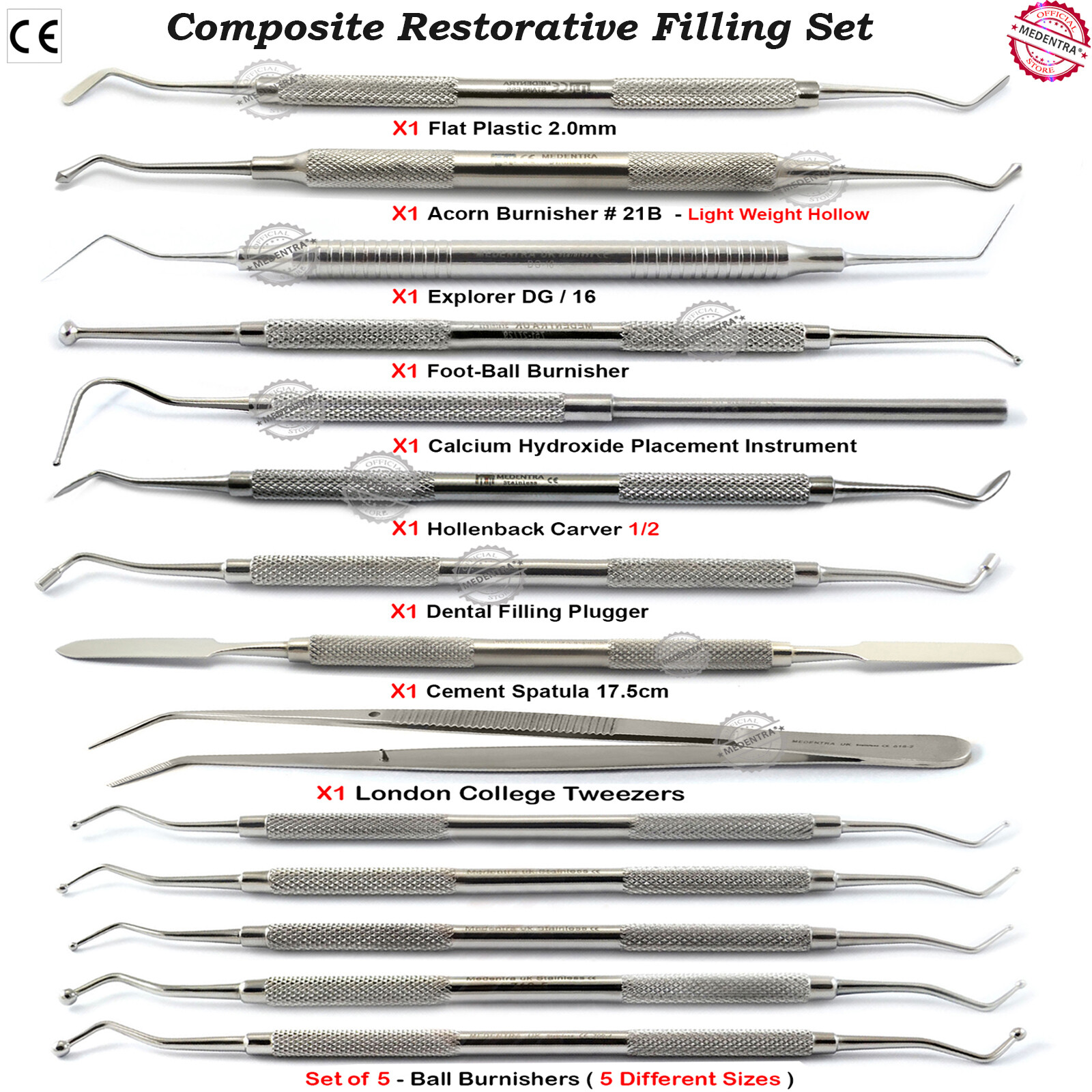 Range Dental Restorative Filling Tools Pluggers Burnishers Flat Plastic