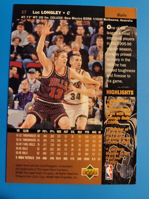 1996-97 Upper Deck Chicago Bulls Basketball Card #17 Luc Longley