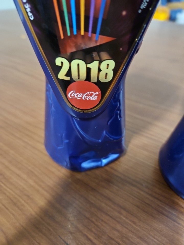 2 2018 Six Flags reusable purple water bottle drink cup refillable Coca