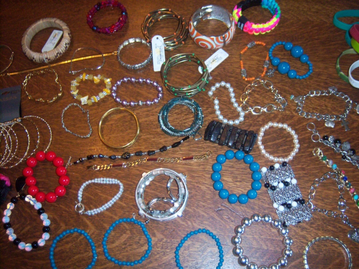 LOT OF VINTAGE NEW ESTATE SALE TREASURE 67 BRACELETS RETRO BLING JEWELRY